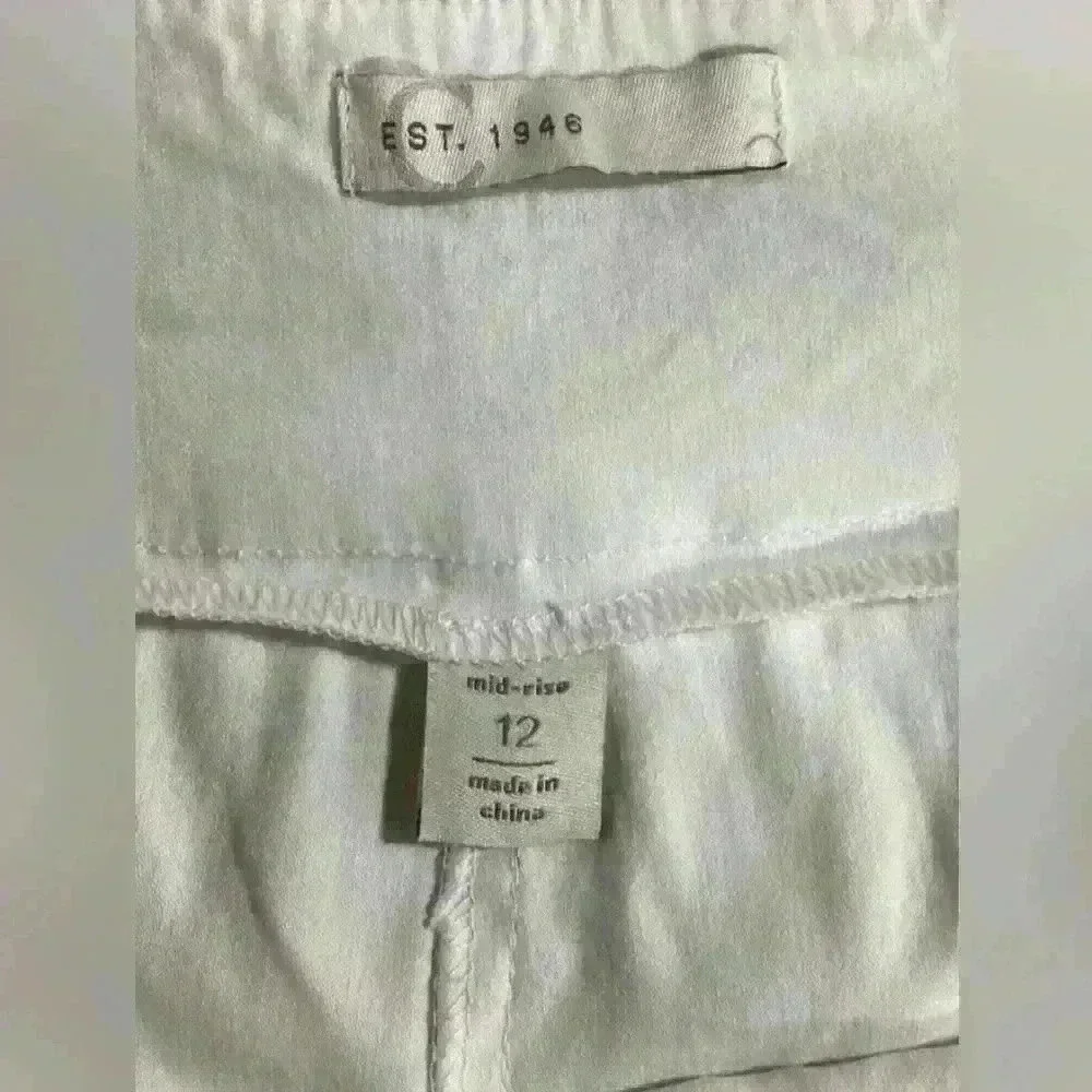 Women's White Mid Rise Pull-on Cropped Capri Pants Size 12 C Est. 1946 - Picture 5 of 8
